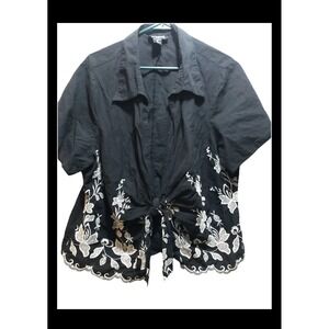 B.I.Y.A.Y.C.D.A Women's Size 3X Front Tie Shirt Cover Up - Black & White 3X